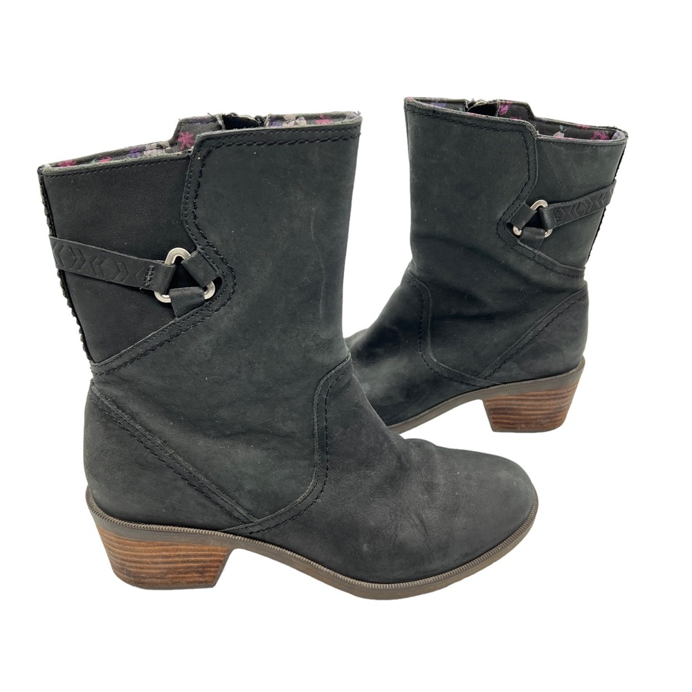 TEVA FOXY NUBUCK LEATHER ZIP BOOTS MID CALF STACKED HEEL RUBBER SOLE WESTERN 8.5